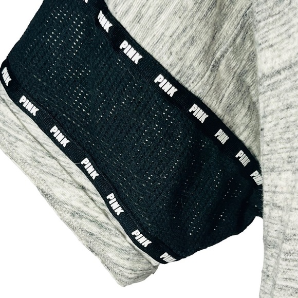 Pink VICTORIA’S SECRET Gray Black Crop V Neck T Shirt Mesh Raw Cut Hem Size XS - Picture 6 of 12